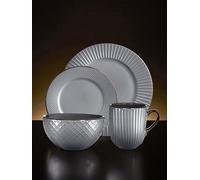 Tower Empire 16 Piece Dinnerware Set, Stoneware, Grey & Brass, T867002GRY