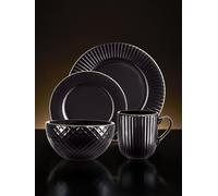 Tower Empire Dinnerware Set, 16 Piece, Stoneware, Black & Brass T867002Blk Black