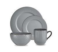 Tower Empire 16 Piece Dinnerware Set, Stoneware, Grey and Brass