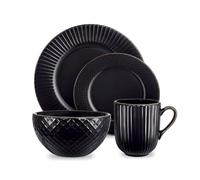 Tower Empire 16 Piece Dinnerware Set, Stoneware, Black & Brass, T867002BLK