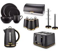 Tower Empire 3Kw 1.7L Kettle & 4-Slice Toaster Set, Black Brass