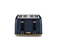 Tower T20061MNB Empire 4-Slice Toaster with Defrost/Reheat, Removable Crumb Trays, 1600W, Midnight Blue and Brass