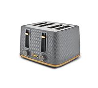 Tower T20061GRY Empire 4-Slice Toaster with Defrost/Reheat, Removable Crumb Trays, 1600W, Grey and Brass