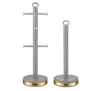 Tower T826092GRY Empire Mug Tree and Kitchen Roll Holder, Grey