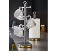 Tower Empire 6-Cup Mug Tree And Towel Pole Set Grey
