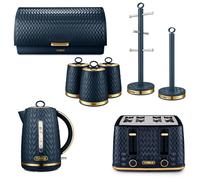 TOWER Empire Blue Kettle Toaster Canisters Bread Bin Mug Tree Towel Pole Set ompliant]