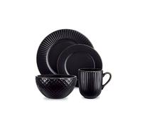 Tower Empire Dinnerware Set, 16 Piece, Stoneware, Black & Brass T867002Blk Black