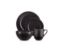 Tower Empire Dinnerware Set, 16 Piece, Stoneware, Black & Brass T867002Blk Black One Size