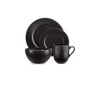 Tower T867002BLK Empire 16 Piece Dinnerware Set, Stoneware, Black and Brass