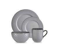 Tower Empire 16 Piece Dinnerware Set, Stoneware, Grey & Brass, T867002GRY