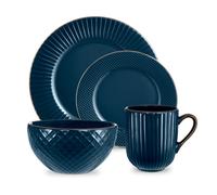 Tower Empire Dinnerware Set, 16 Piece, Stoneware, Midnight Blue T867002MNB