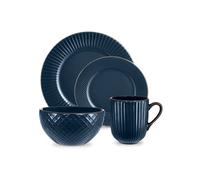 Tower Empire 16 Piece Dinnerware Set, Stoneware, Midnight Blue & Brass, T867002MNB