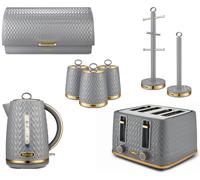 Tower Empire Grey Kettle Toaster Canisters Bread Bin Mug Tree & Towel Pole ompliant]
