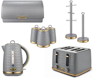 Tower Empire Grey Kettle Toaster Canisters Bread Bin Mug Tree & Towel Pole ompliant]
