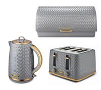 TOWER Empire Jug Kettle 4 Slice Toaster & Bread Bin Matching Kitchen Set in Grey ompliant]