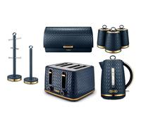 Tower Empire Kettle, 4 Slice Toaster, Bread Bin, Canisters Pole Blue