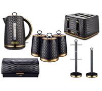 Tower Empire Bundle: Kettle, Toaster, Bread Bin, 3 Canister Set, Mug Tree In Black Black