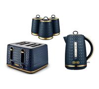 Tower Empire Kettle, 4 Slice Toaster & Canisters Kitchen Set Blue)