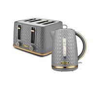 Tower Empire Kitchen Set, 1.7L Rapid Boil Kettle and 4 Slice Toaster, Grey with Brass Accents EEJB324