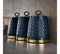 Tower Empire Midnight Blue/Brass Set of 3 Tea Coffee & Sugar Storage Canisters
