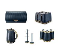 Tower EMPIRE Midnight BLUE Kettle 4 Slice Toaster Canisters Breadbin Towel & Mug