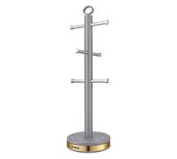 Tower T826092GRY Empire Mug Tree and Towel Pole Set, Stainless Steel, Anti-Slip, Grey and Brass