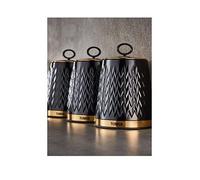 Tower T826091BLK Empire Set of 3 Storage Canisters for Tea Coffee Sugar, 1.3L, Black and Brass