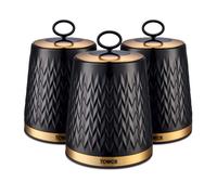 Tower Empire Set of 3 Storage Canisters, 1.3L, Black and Brass T826091BLK