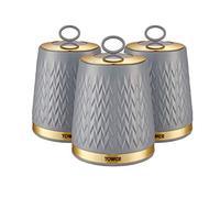 Tower T826091GRY Empire Set of 3 Storage Canisters for Tea Coffee Sugar, Grey and Brass, 1.3L, One Size