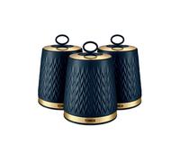 Tea Coffee Sugar Storage Canisters Set of 3 in Midnight Blue & Brass