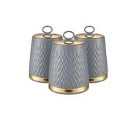 Tower Empire Set of 3 Storage Canisters for Tea Coffee Sugar, Grey and Brass, 1.3L, One Size