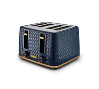 Tower T20061MNB Empire 4-Slice Toaster with Defrost/Reheat, Removable Crumb Trays, 1600W, Midnight Blue and Brass