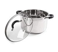 Tower Essentials 24cm Casserole Dish with Encapsulated Base & Tempered Glass Lid, Mirror Finish Interior & Exterior, Induction Compatible, Stainless Steel , T80837