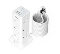 Tower Extension Lead 10M with 3 USB Slots, TESSAN 12 Way Multi Plug Extension Sockets with Long Cable, Surge Protected Power Strip with Switch for Home, Office, Kitchen, School Supplies