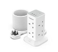 Tower Extension Lead 10M with USB C Slots, TESSAN 8 Way Multi Plug Extension Socket with Long Cable, Surge Protected Power Strip with Switch, for Home, School Supplies