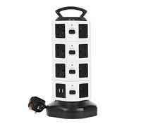 Tower Extension Lead 15 Way Surge Protector, Desk Power Socket with 2 USB | Retractable Extension Lead 2M, Surge & Overload Protection, Multi Switches, Multi Plug Tower, 10A/2500W