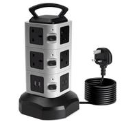 Tower Extension lead 2M, 10 Way (13A 3000W) Surge Protected Extension Sockets with 2 USB C and 2 USB A, Multi Plug Socket with 3 Independent Switches,Power Strip for Home, Office, Kitchen