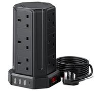 Tower Extension Lead 3M, [13A 3250W] 12 Way Tower Extension Lead Multi Plug Extension Sockets with 4 USB Slots, Surge Protector Extension Cable 3M for Home, Office, Kitchen