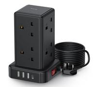 Tower Extension lead 3M, [13A 3250W] Surge Protection Extension lead with Switch, 8 AC Outlets & 4 USB Ports Plug Extension Socket, Extension Cable 3M Mini Power Strip for Office, Home, Kitchen