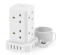 Tower Extension lead 3M, [13A 3250W] Surge Protection Extension lead with Switch, 8 AC Outlets & 4 USB Ports Plug Extension Socket, Extension Cable 3M Mini Power Strip for Office, Home, Kitchen