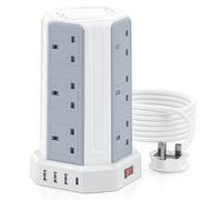 Tower Extension Lead 3M, Aodeng 12 Way Extension Tower Multi Plug Extension Sockets with 4 USB Slots, [13A 3250W] Surge Protector Extension Cable 3M for Home, Office, Kitchen