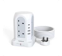 Tower Extension Lead 3M with 4 USB Slots (2 USB C), TESSAN Extension Lead Surge Protection, 8 Way Multi Plug Power Strip with Switch, Plug Extension Socket with 3 Meter Cable for Home, Office, School