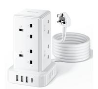 Tower Extension Lead 3M with 8 Way Multi Plug Extension Tower & 4 USB Ports (13A 3250W),Mini Power Strip with Switch, Extension Cable Surge Protection Extension Lead for Home, Office