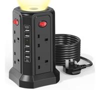 Tower Extension Lead 3M with USB Slots and Night Light, (13A 3250W) 5 USB Ports & 8 Way Socket Extension Tower, Surge Protected Extension Lead with 4 Switches, Extension Cable for Home, Office