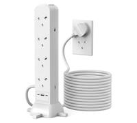 Tower Extension Lead 4m, 8 Way Socket Surge Protector with USC Ports Power Strip Multi Plug 3120W Safety Shutter for TV PC Laptops Tablets