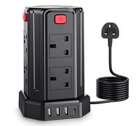 Tower Extension Lead 5M, [13A 3250W] Multi Plug Extension,8 AC Outlets & 4 USB (1 Type C and 3 USB Ports) Extension Cable Surge Protector Extension Lead with USB Solts for Home, Office