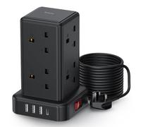 Tower Extension lead 5M, 13A Surge Protection Extension lead with Switch, 8 AC Outlets & 4 USB Ports Plug Extension Socket, Extension Cable 5M Mini Power Strip for Office, Home, Kitchen