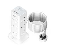 Tower Extension Lead 5M with 3 USB Slots, TESSAN 12 Way Multi Plug Extension Sockets with Long Cable, Surge Protected Power Strip with Switch for Home, Office, Kitchen, School Supplies