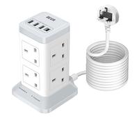 Tower Extension Lead 5M with USB C Slots, BEVA 8 Way Plug Extension Socket with 4 USB Slots and 2100J Surge Protection, UK Extension Tower Power Strip with Switch 5 Metre Cable for Home Office…