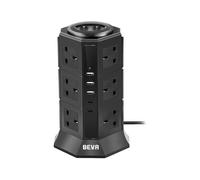 Tower Extension Lead, BEVA Multi Plug Socket 12 Way Outlet Surge Protector Power Strip Electric Charging Station with 5 Smart USB Charger(5V/4.5A), 2M Extension Cords for Home and Office